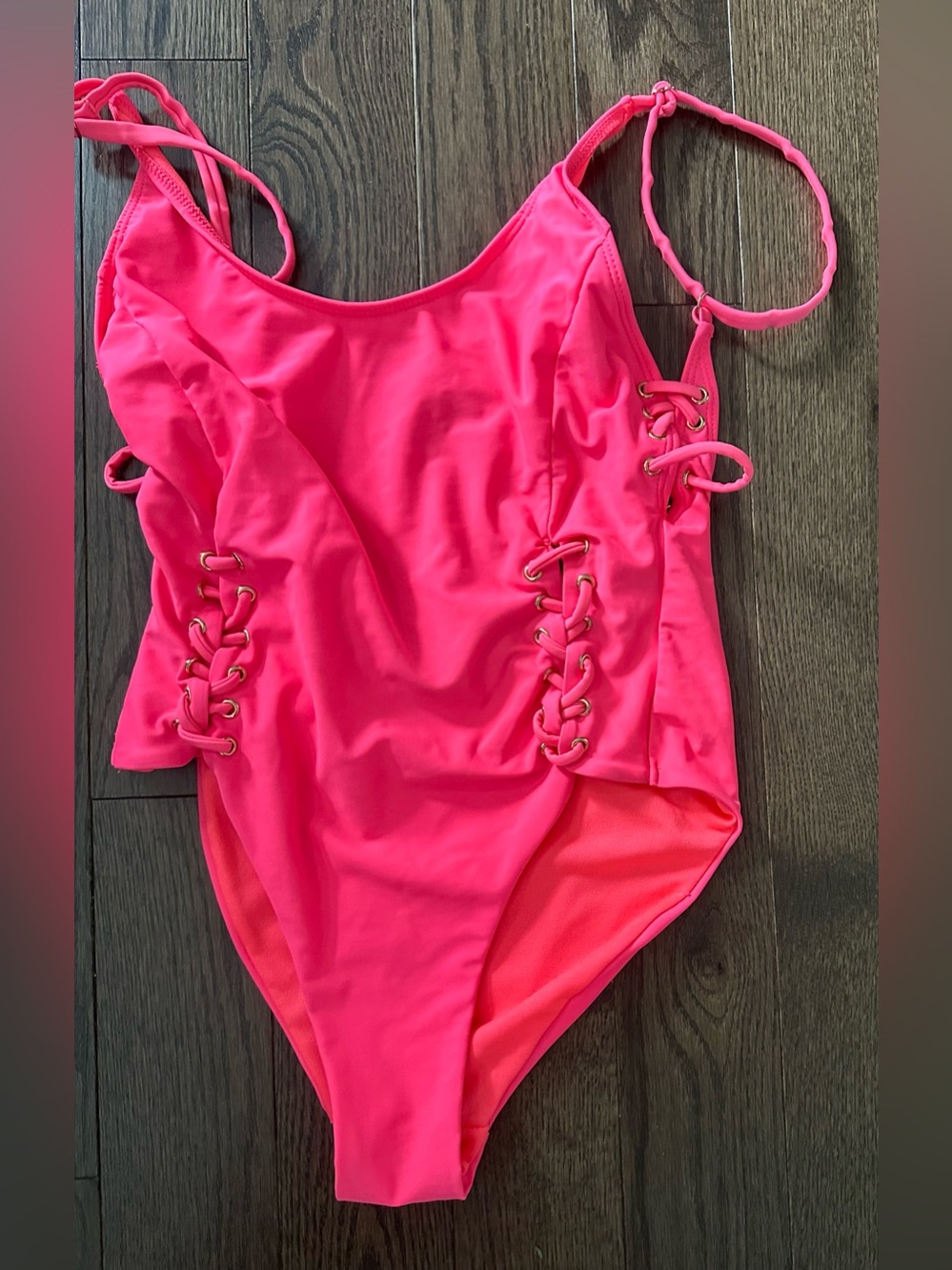 TiniBikini Neon Pink Lace-Up Women’s One-Piece Swimsuit